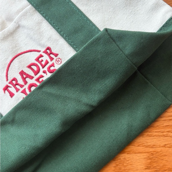NWT Trader Joe’s 2 Canvas Mini Tote Bags - Green and Teal - Picture 4 of 11